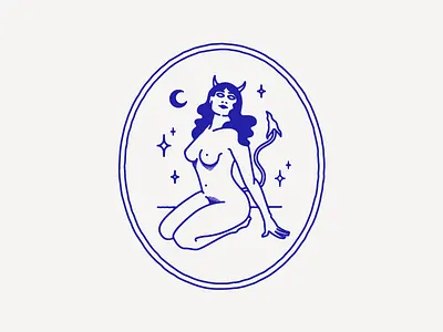Lovely Lady devil illustration lady line work moon stars