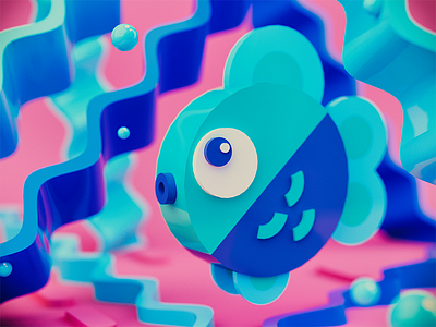 Fishy 3d blender3d blue c4d cinema4d color dof gradient light lowpoly swoosh