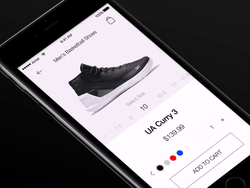 Shoe App Product Page - Revision app black clean design ecommerce ios ios inspiration product page shoe simple design ui under armour ux