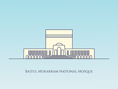 Baitul Mukarram National Mosque bangladesh city dhaka flat icon illustration islamic minimal vector