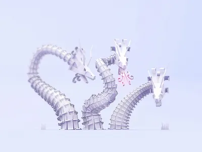 Paper dragon 3d c4d isometric lowpoly