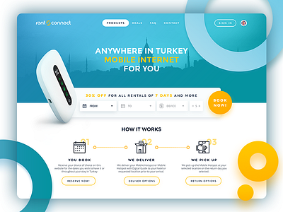 Rent & Connect Web Site booking device interface internet mobile rent reservation ui web website