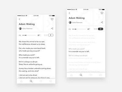 Audio poem - Poetry app app audio iphone monochrome poem poetry ui ux