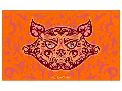 Cat Mask Orange Bg big cat eyes illustration orange shapes tribal vector