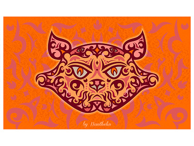 Cat Mask Orange Bg big cat eyes illustration orange shapes tribal vector