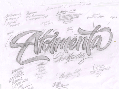 Atormenta Cheerleaders process calligraphy lettering logo logotype process sketch