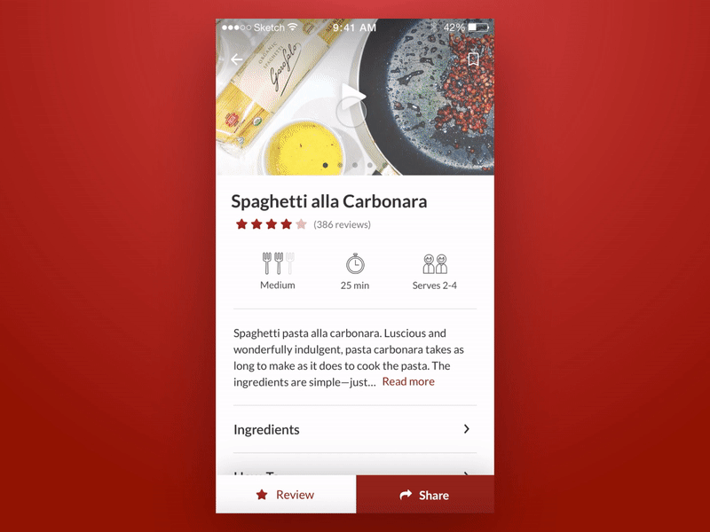 Recipe App - Principle Prototype android app food icon ios material principle prototype recipe reviews ui ux