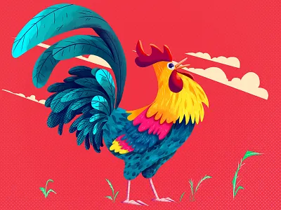 Rooster character characters chicken digital art flat rooster sketch vector