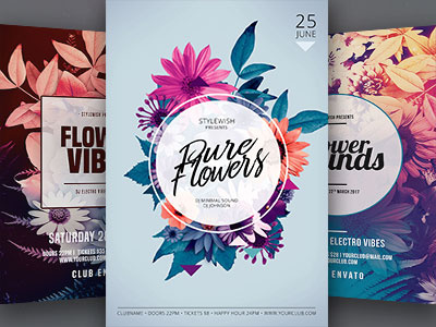 Hipster Flowers Flyer Bundle colors download flower flowers flyer graphicriver hipster nature poster psd spring summer