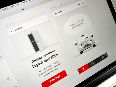 Logout confirmation, No results button car confirm door illustration logout mobile app no results notification search search results sketch