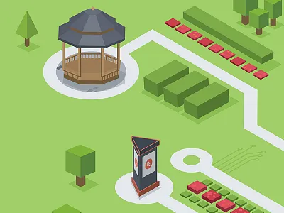 ARcade Illustration Two ar bench fountain grass illustration isometric park tech trees