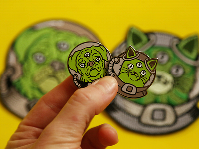 Alien Pup & Kitty alien auo cat cute dog drawing illustration ink patch pen pin
