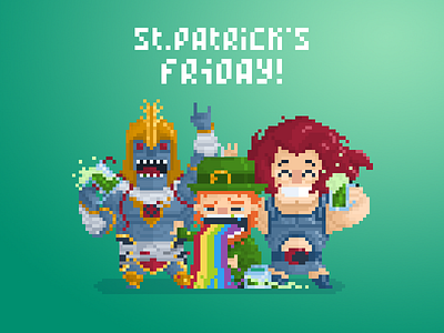 St.Patrik's Unlikely Drinkin' Buds 16 bit 8 bit art beer character design comics fan art flat illustration pixel pixelate print