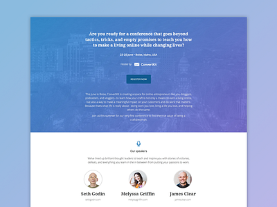 ConvertKit Conference landing page conference landing page ui design web design