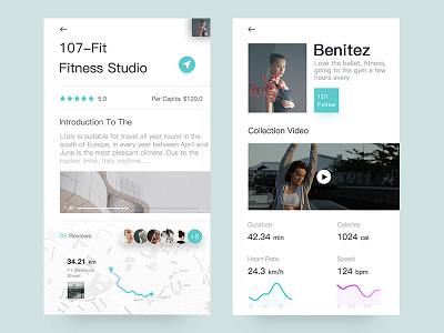 Fitness Design app data fitness map navigation space ui ux white