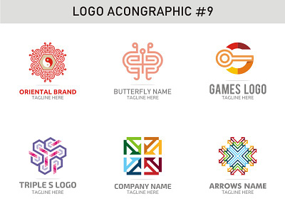 Logo Acongraphic #9 arrow brand butterfly company game logo oriental set template triple
