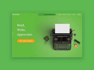 Kemudian Revamp app book design landing media page social story text type ui write