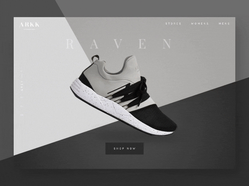 Arkk Shoes Interaction Animation animation clean design interface landing minimal page shoe trainer ui web website