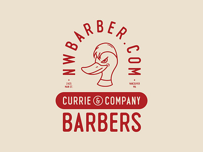 Currie & Company Barbers barber barbershop branding duck hair logo mascot red