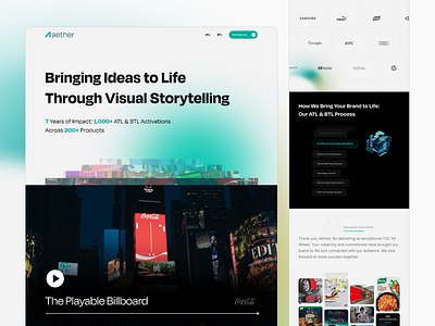 Aether – Powering Brands with Impactful Campaigns branding landing page design sam50 ui uiux user research ux