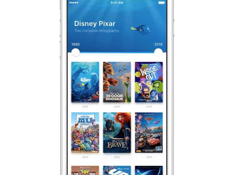 Range Slider Component - Movie Archive archive disney framer framerjs movies pixar prototype range slider