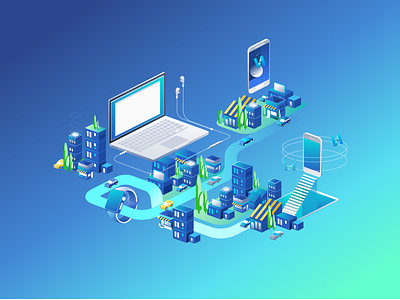 Illustration city design header illustrasi illustration isometric landingpage ui