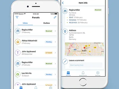 Delivery app delivery info map mobile parcel ui