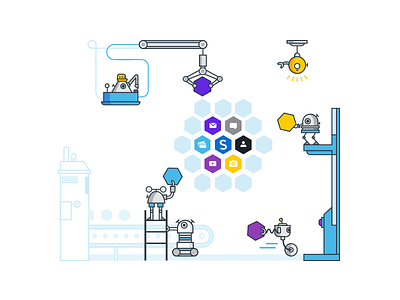 Robot factory business clean factory fireart fireart studio illustration outline robots