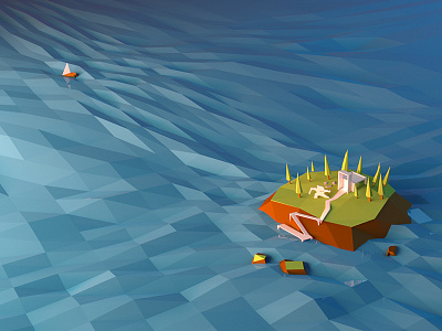 Ninja Island blender island low poly ninja sea tree