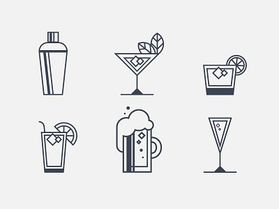 bar icons bar blue cocktail glasses grey icons menu vector