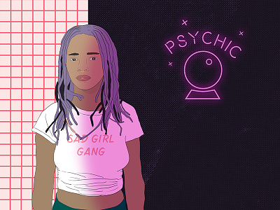 The Psychic Reader character design feminist girl girl gang illustration illustrator neon pastel psychic retro the future is female