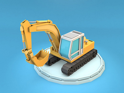 Low Poly Excavator 3d 3d model bulldozer car cartoon crane digger excavator low poly track