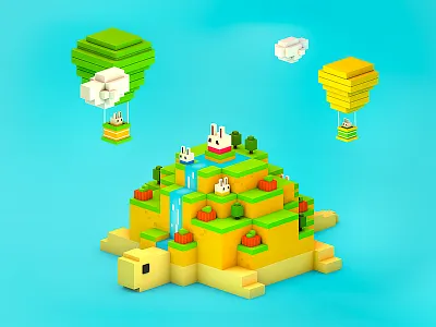 tortoise island 8bit cube island rabbit tortoise