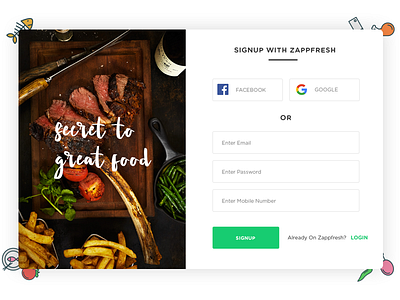 Login food homepage login meat signup ui ux website zappfresh