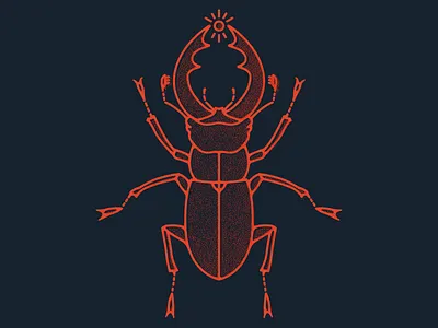 Stag Beetle Glyph ancient beetle glyph graphic linework patch rays red texture