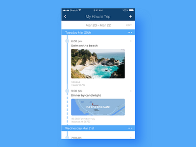 Daily UI 79 Itinerary 6am app beach hawaii ios trip