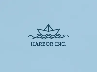 Harbor inc blue boat flat harbor illustration lines logo paper ship simple