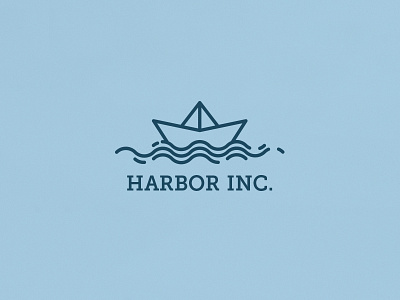 Harbor inc blue boat flat harbor illustration lines logo paper ship simple