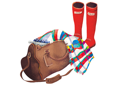 travel illustration knapsack red shoes travel