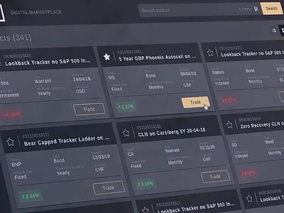 Digital marketplace dashboard cards dark interface dashboard digital marketplace structured products trading ui ui design user interface ux