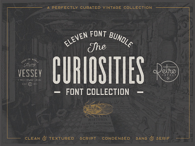 The Curiosities Font Collection deals fonts hand lettering jeremy vessey retro retrosupply sans serif script serif vintage