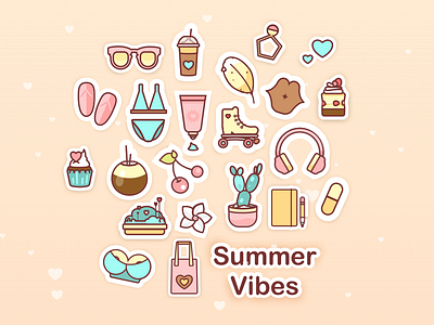 Summer Vibes cactus cakes flip flops illustrations rollers sketch stickers summer