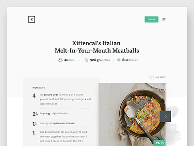 Recipe page - sneak peek block blog clean designer dribbble food green landing minimal ui ux website