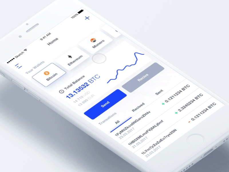 Crypto wallet animation animation bitcoin charts clean cryptocurrency mobile send simple transfer ui wallet