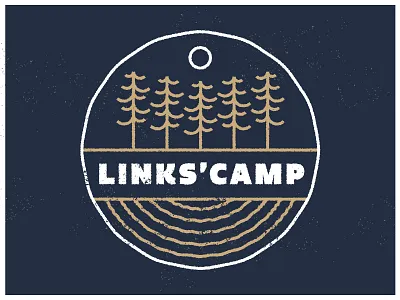 Links' Camp - Into The Woods badge camp crest illustration logo moon patch pine pines trees water wedding