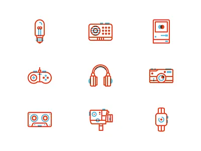 Iconset camers cassette headphones iconography icons iconset illustration macintosh radio watch