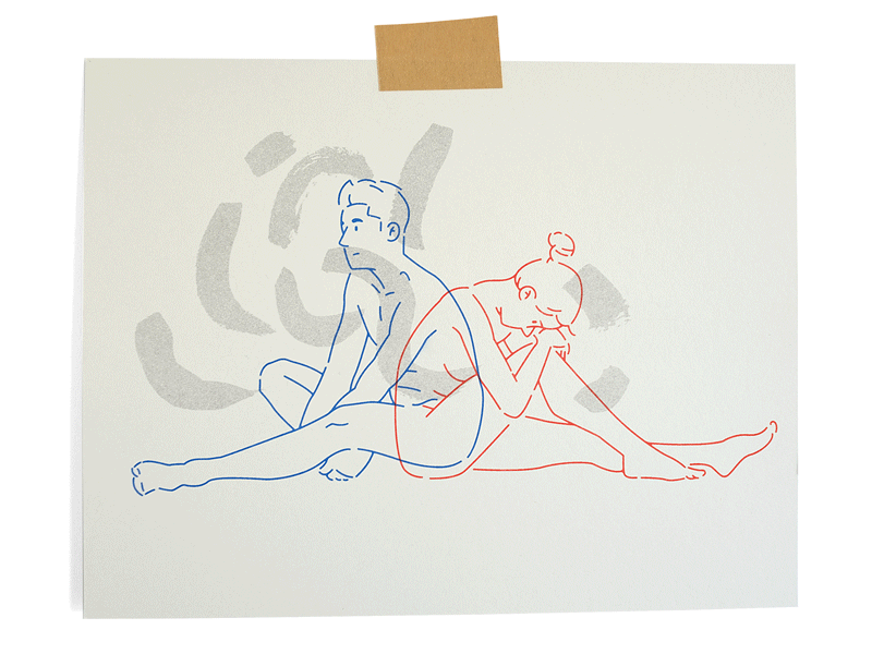 Cling Print Tests brush figure hug illustration love man print riso texture woman