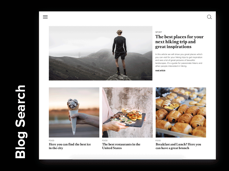 Blog Search - UI Challenge #19 animation articles blog daily ui interaction layout motion principle search typography ui challenge ui design
