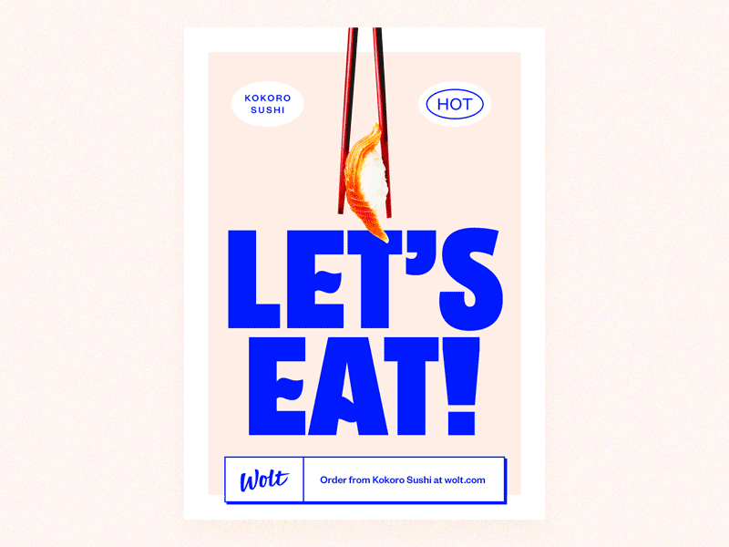 Let's eat poster tests blue cardboard cyan eat hot marble nigiri pastel poster sushi wolt