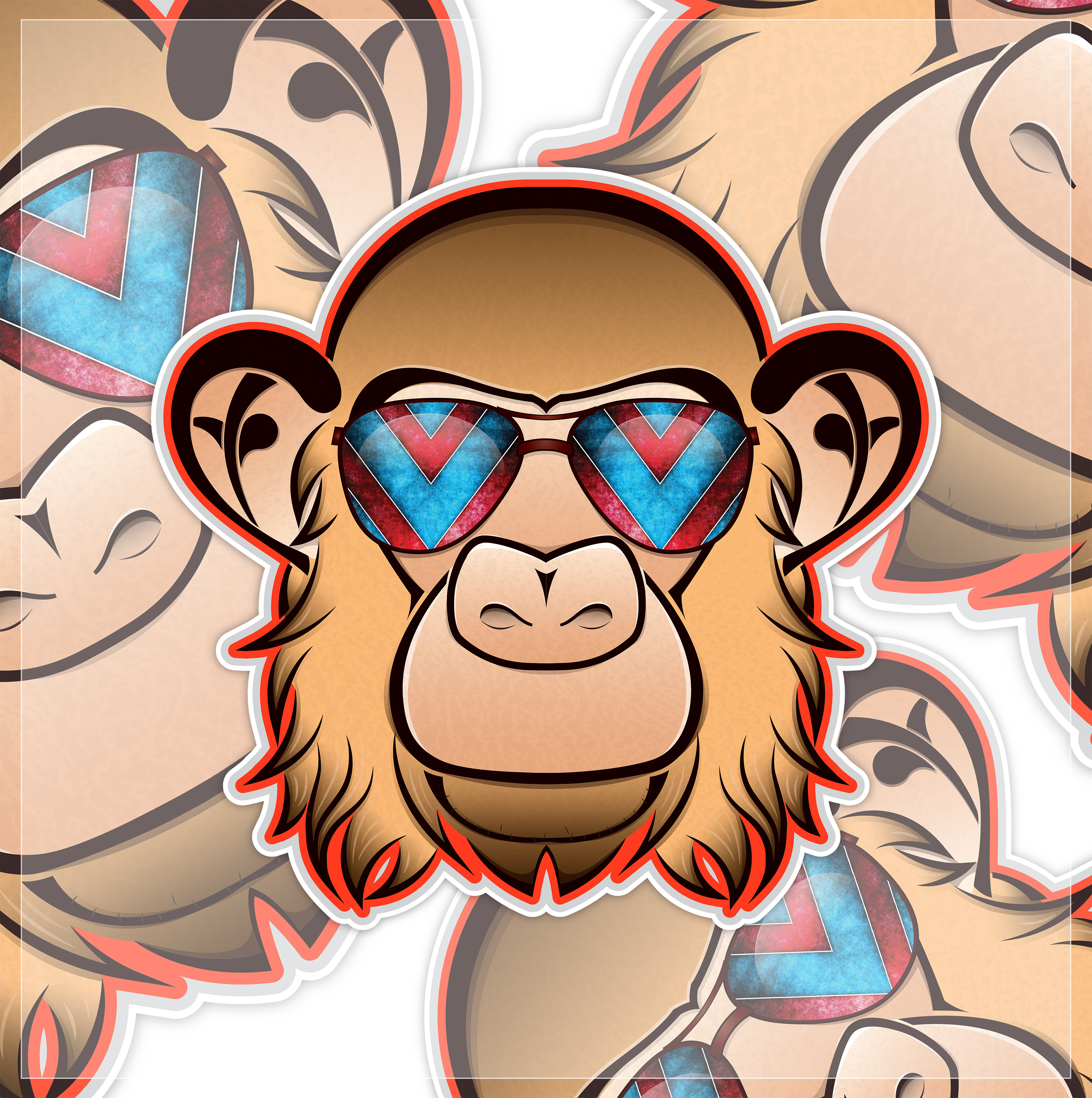 Funky Monkey Sticker animal aviator digital art funky illustration monkey sticker vector vector illustration